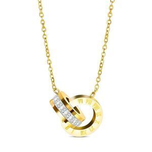18K Gold Plated Stainless Steel Necklace Roman Numeral Dual Charm Waterproof
